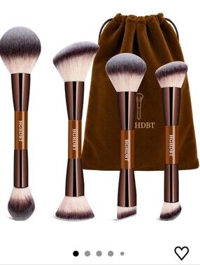 Brown Double-Ended Foundation Makeup Brushes Set Professional with Case 5Pc
